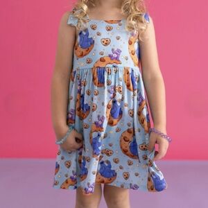 Posh Peanut Care Bears Share Bear & Cookie Monster Bow Babydoll Dress 3T/4T NWT